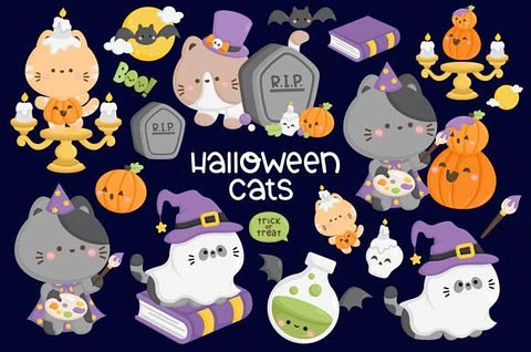Kit Digital Halloween Cats 5