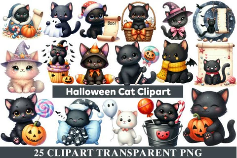 Kit Digital Halloween Gato Preto 10