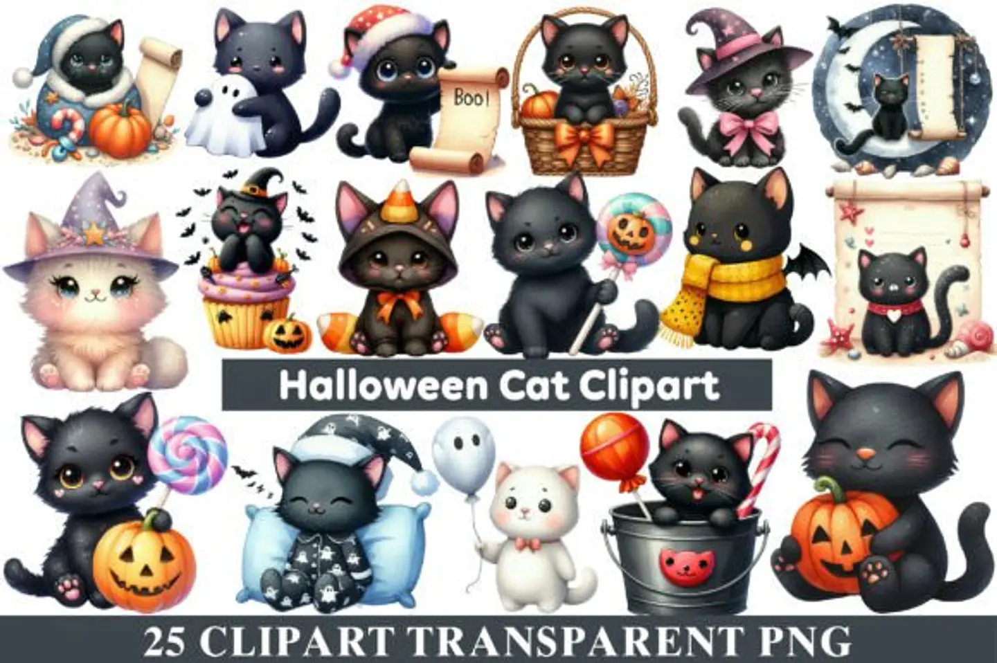 Kit Digital Halloween Gato Preto 10 1