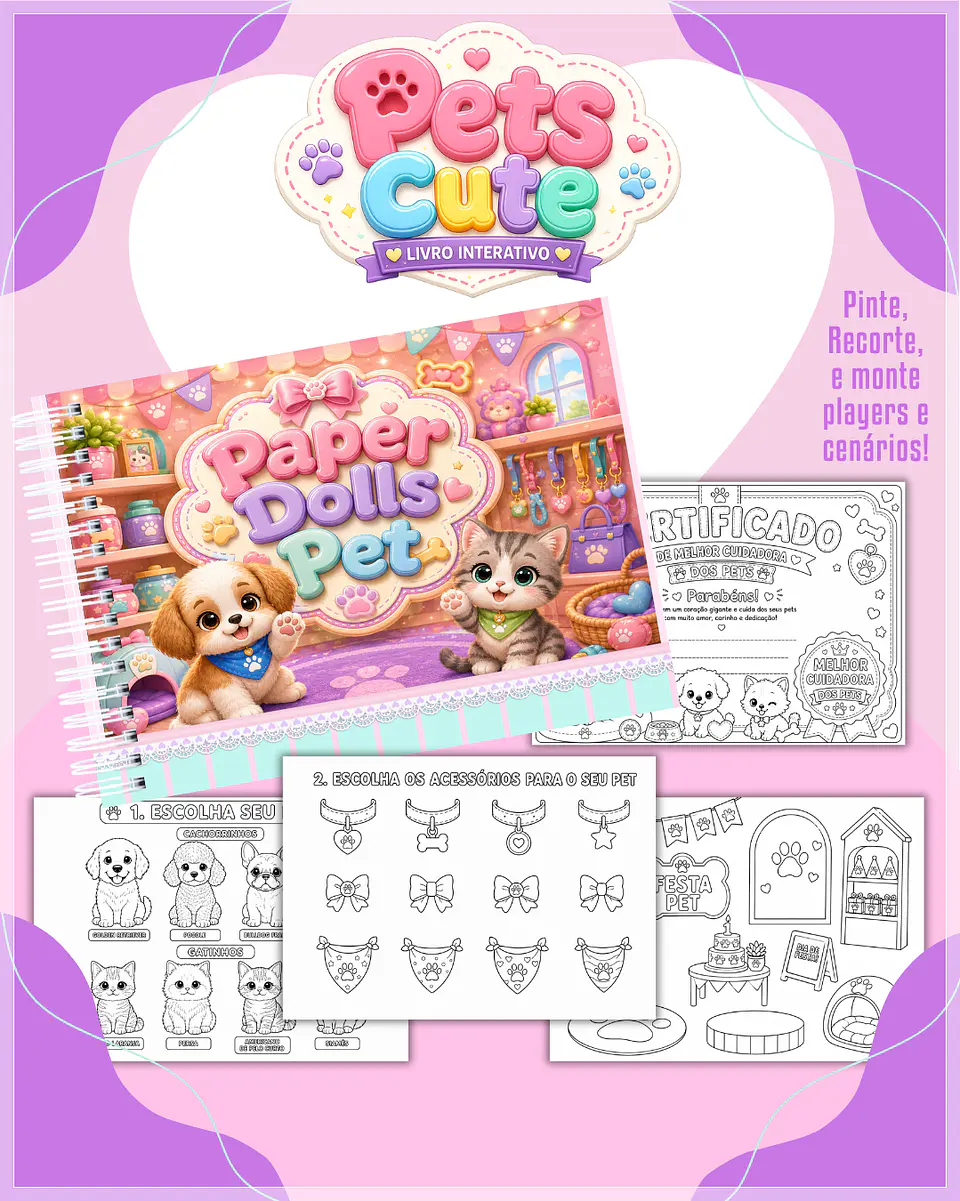 Encadernação - Paper Dolls colorir Pets Cute 1