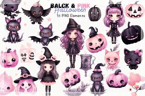 Kit Digital Black And Pink Halloween 1