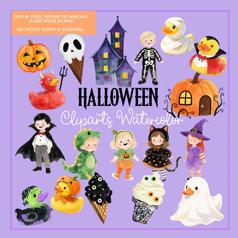 Kit Digital Watercolor Cliparts Halloween Vip 3