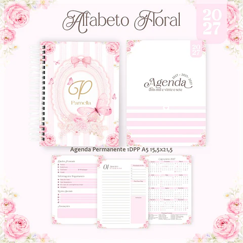 Encadernação - Agenda , Bloquinho , Calendário e Planner Alfabeto Floral