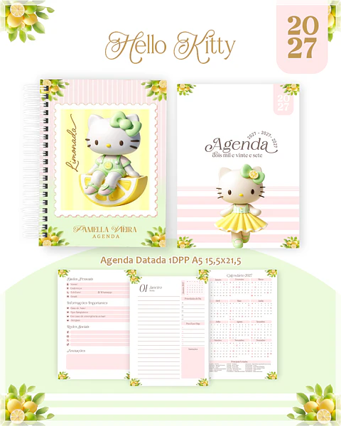 Encadernação - Hello Kitty Agenda, Bloquinho, Calendário e Planner PD