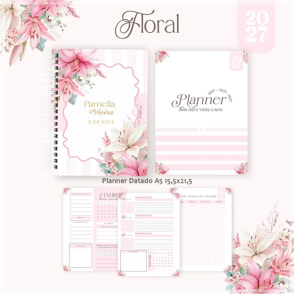 Encadernação - Agenda , Bloquinho , Calendário e Planner Floral 1