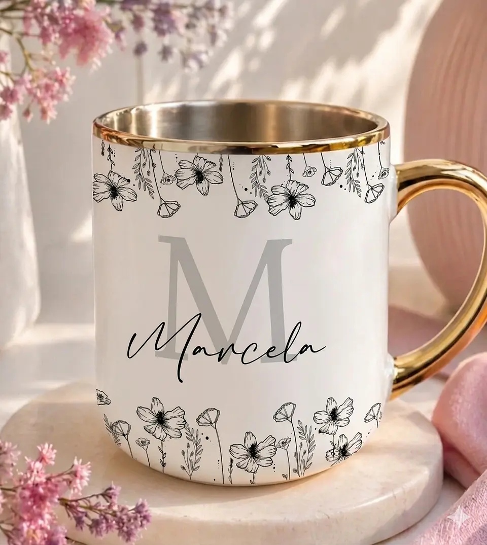 Sublimação Caneca - Floral Preto e Branco 1