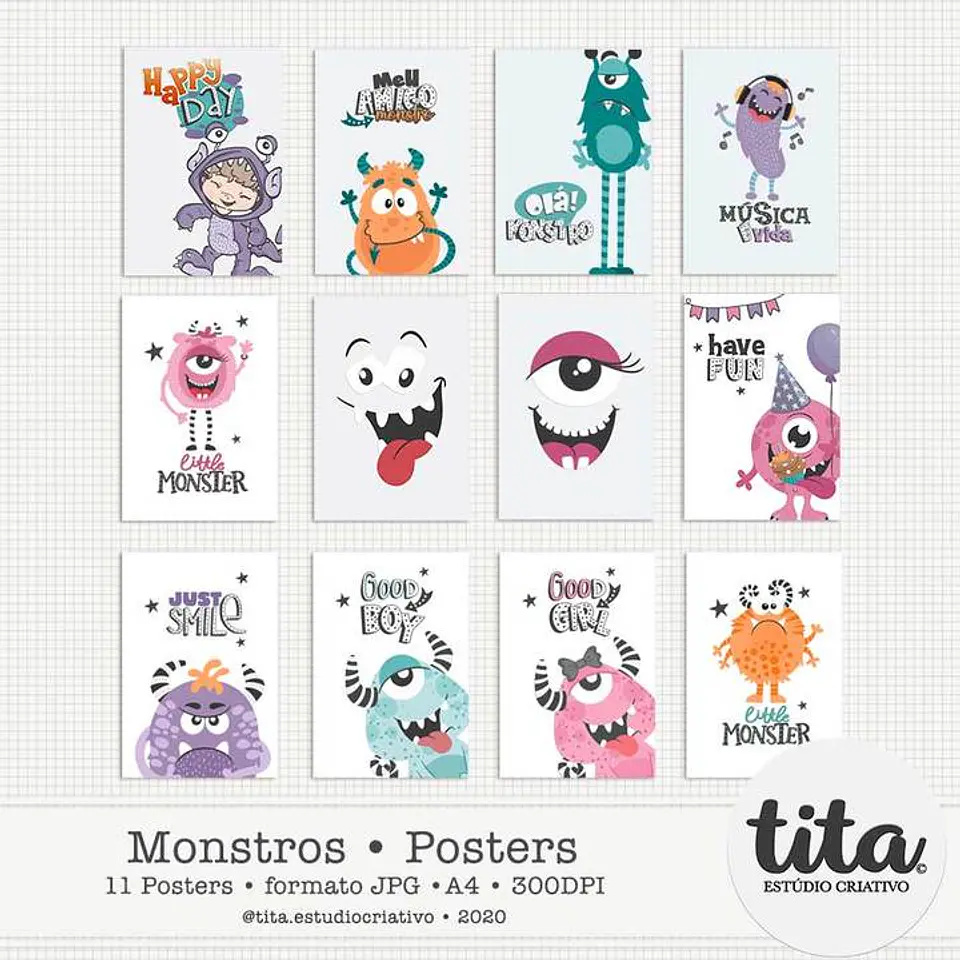 Kit Digital Monstros Posters A4 Cartões 197 1