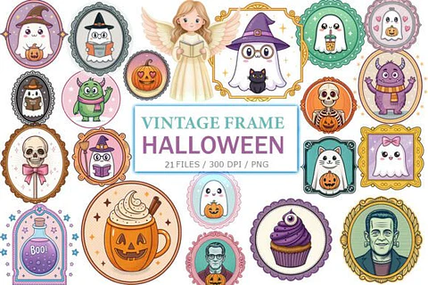 Kit Digital Vintage Halloween Frames Clipart 5