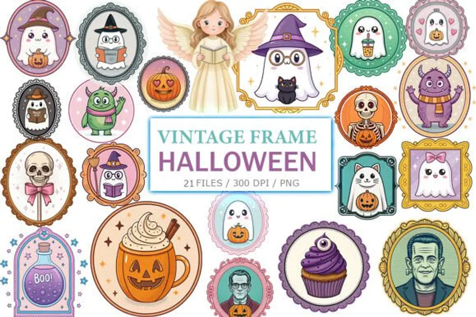 Kit Digital Vintage Halloween Frames Clipart 5 1