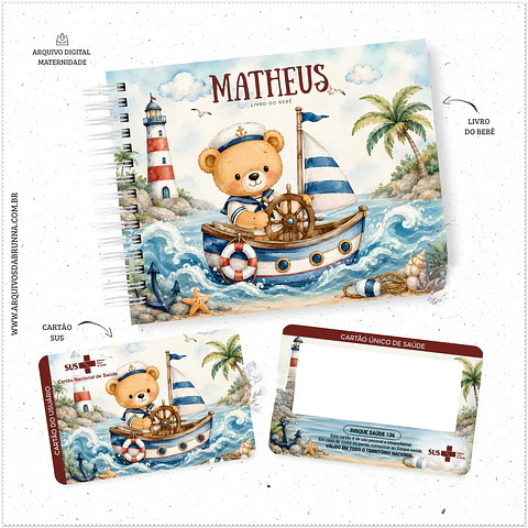 Encadernação - Capa Livro do bebê Ursinho Marinheiro