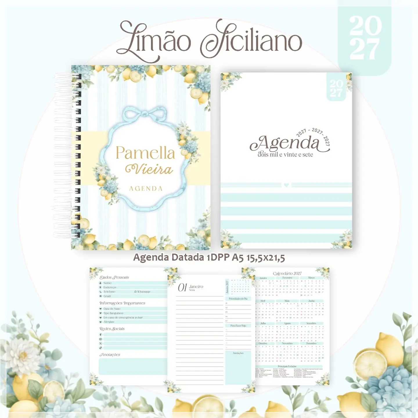 Encadernação - Agenda , Bloquinho , Calendário e Planner Limão Siciliano 1