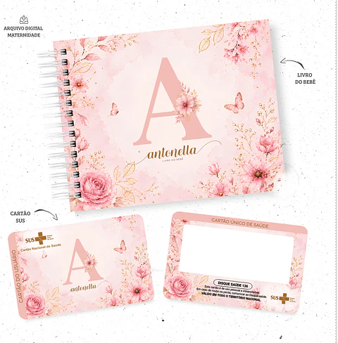 Encadernação - Capa Livro do bebê Floral