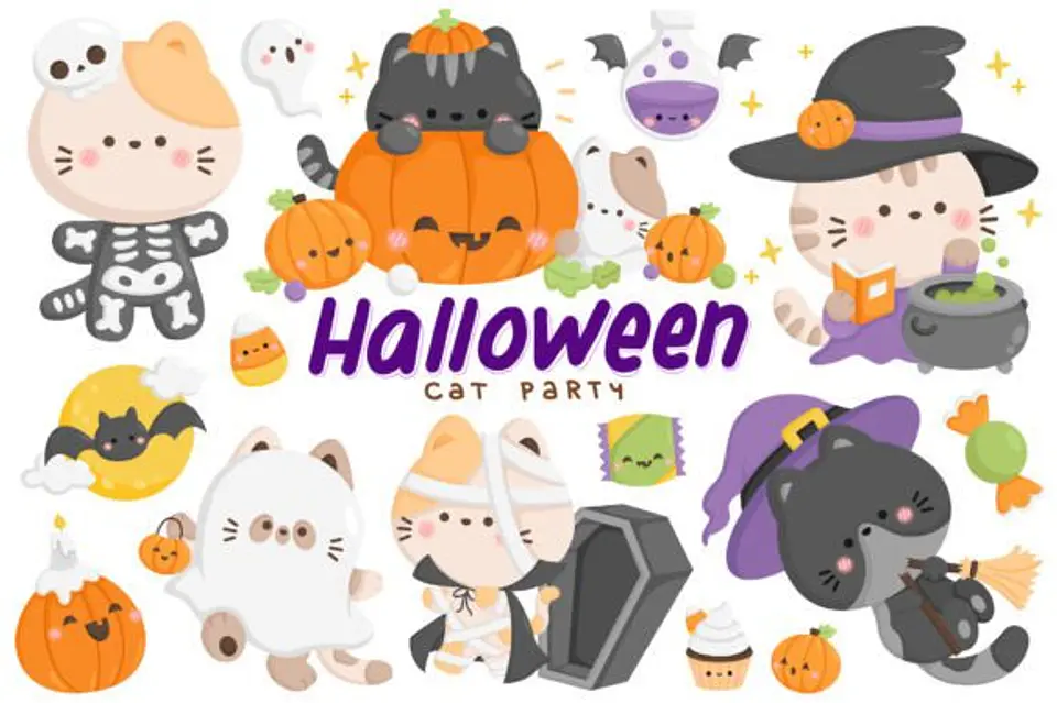 Kit Digital Halloween Cat Party 4 1