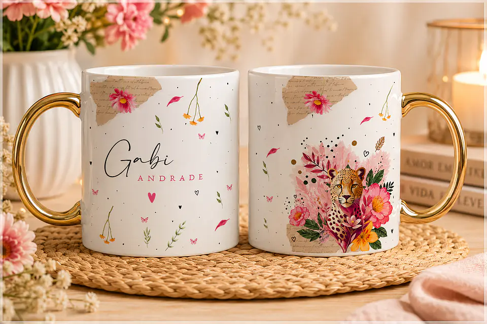 Sublimação - Caneca Onça Floral 02 1