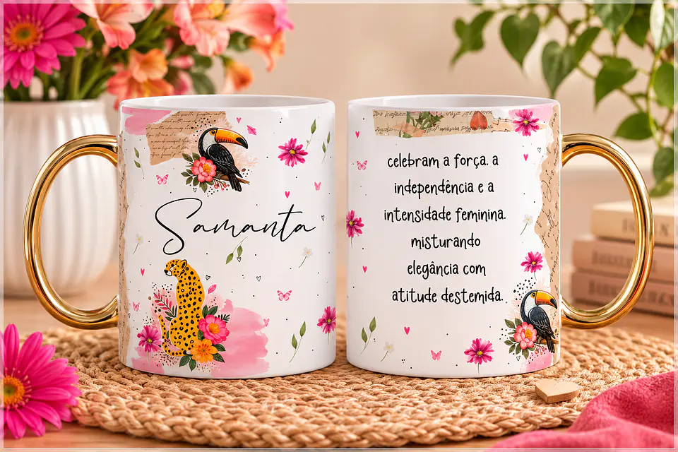 Sublimação - Caneca Onça Floral 1