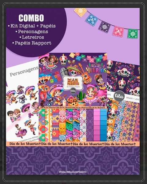 Kit Digital Día de Los Muertos Combo Ilustrações e Papéis 108