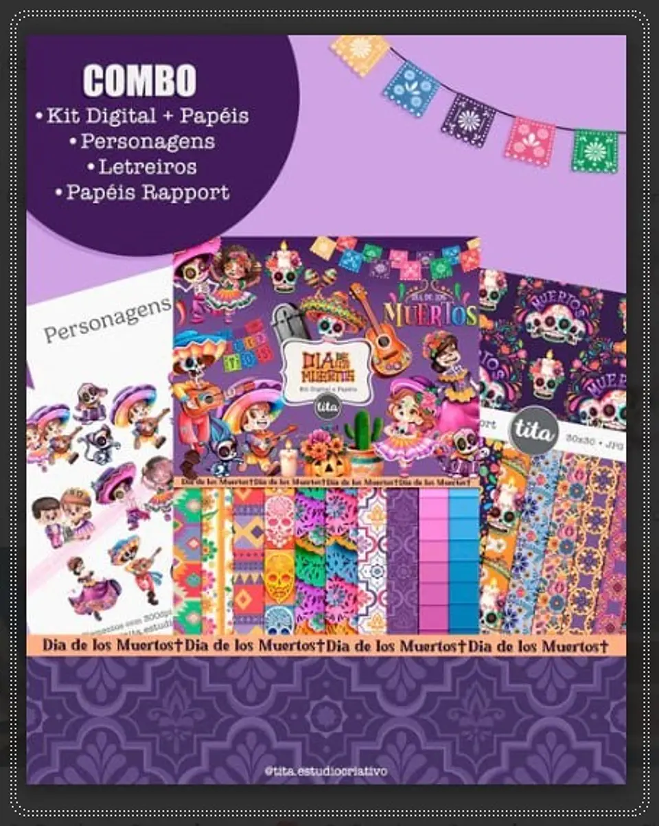 Kit Digital Día de Los Muertos Combo Ilustrações e Papéis 108 1