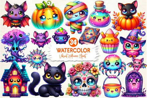 Kit Digital Kawaii Vibrante Halloween 4