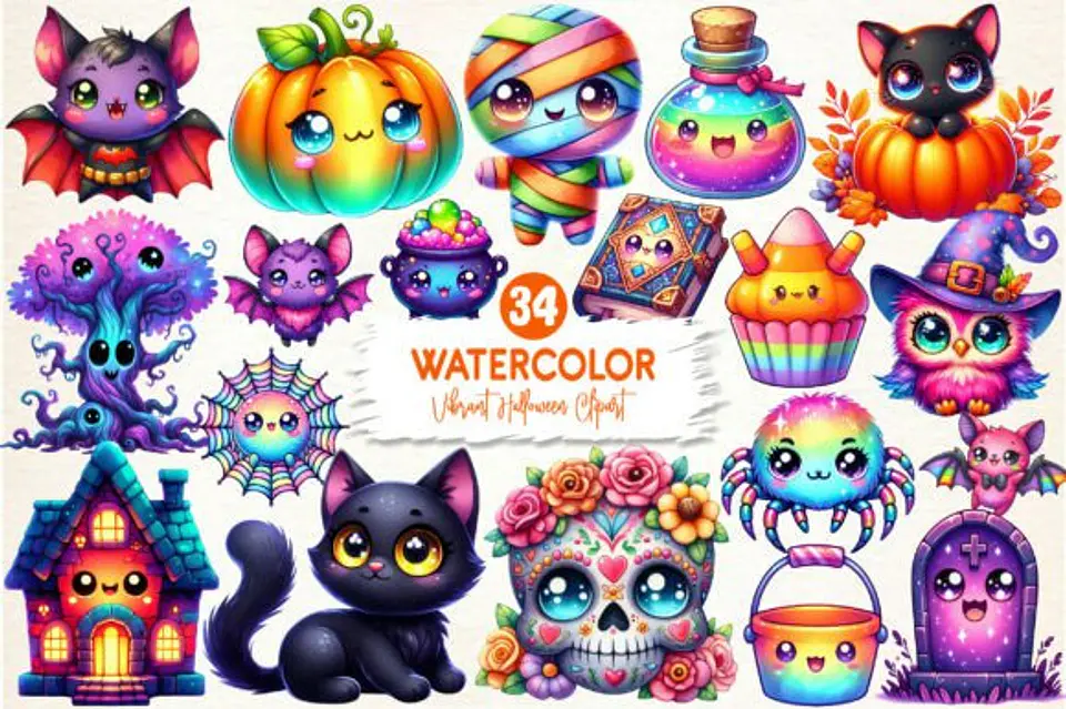 Kit Digital Kawaii Vibrante Halloween 4 1