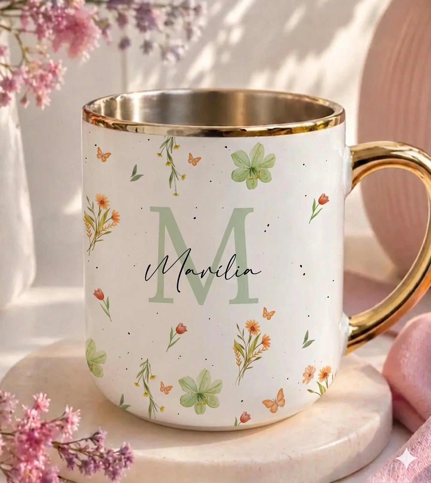 Sublimação Caneca - Alfabeto Floral Verde 1