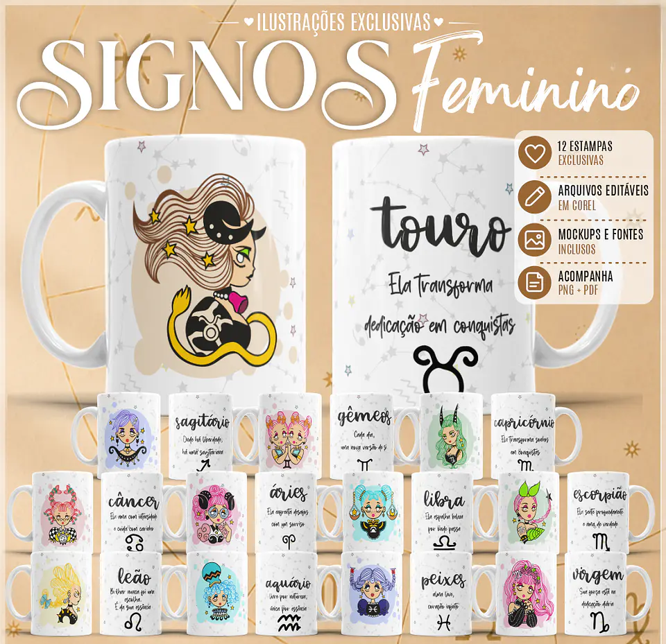 Sublimação - Canecas Signos Feminino 1