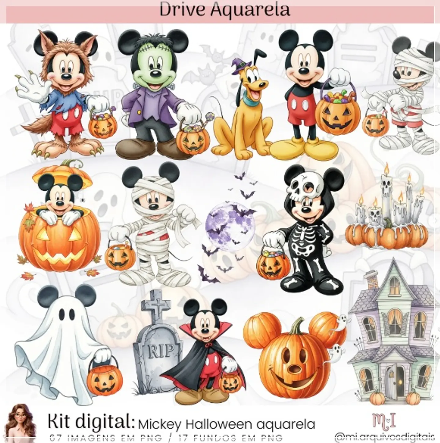 Kit Digital Mickey Halloween Aquarela 13 1