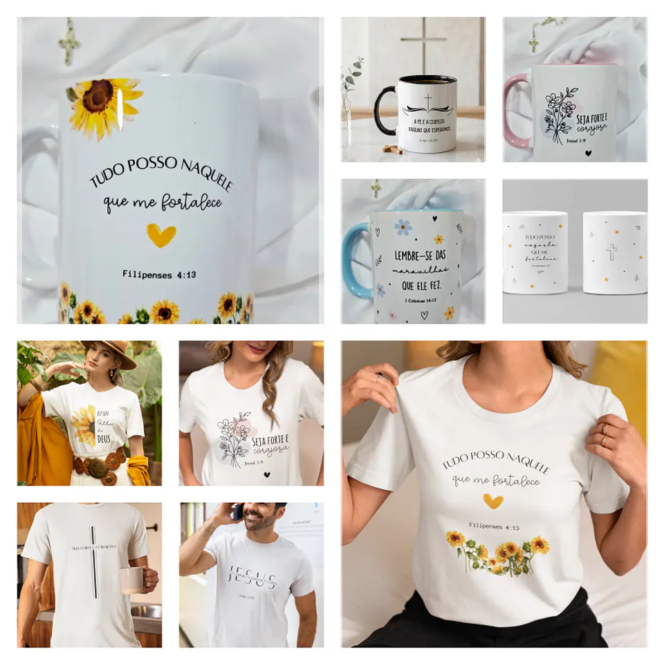 Sublimação Caneca e Camiseta - Coleção Fé 1