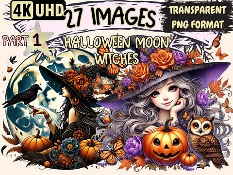 Kit Digital Halloween Moon Witches Clipart P1 17
