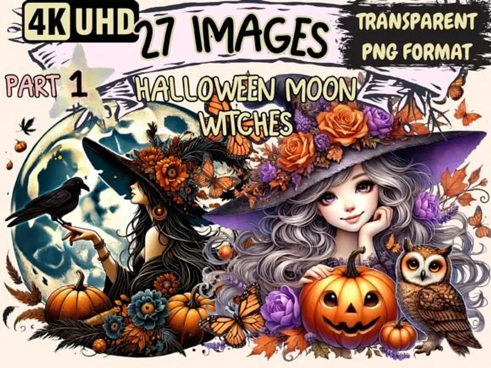 Kit Digital Halloween Moon Witches Clipart P1 17 1