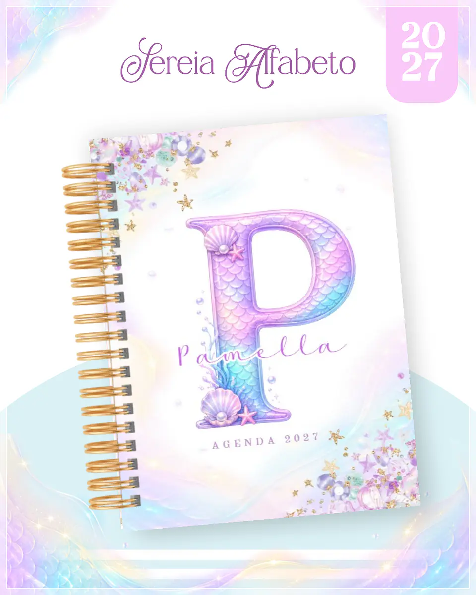 Encadernação - Agenda , Bloquinho , Calendário e Planner Sereia Alfabeto 1