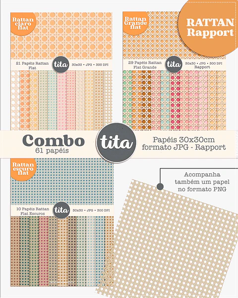 Kit Digital Combo Papeis Rattan 85