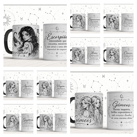 Sublimação - Canecas Signos Zodíaco Lineart Feminino