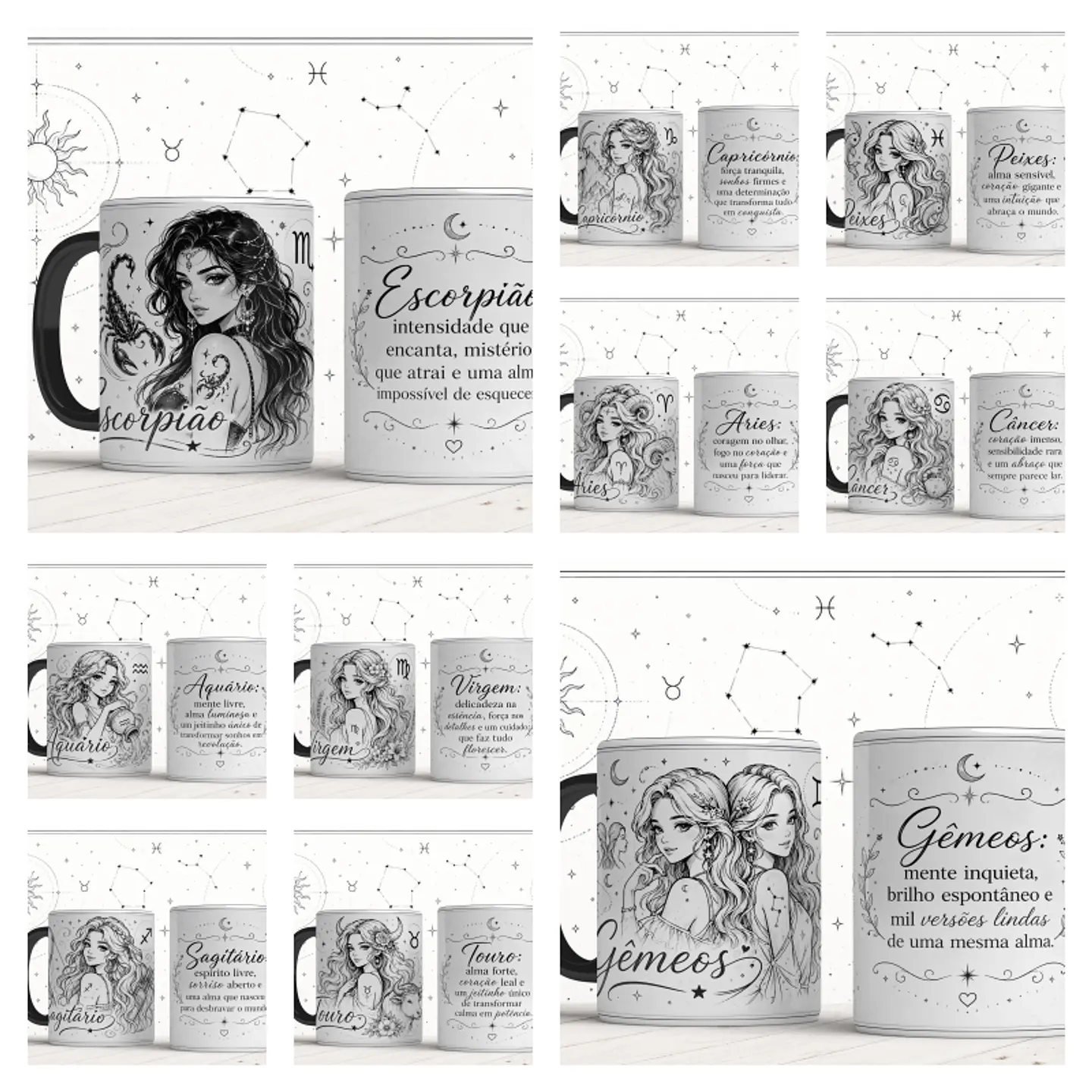 Sublimação - Canecas Signos Zodíaco Lineart Feminino 1