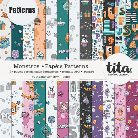 Kit Digital Monstros Papéis Patterns 190