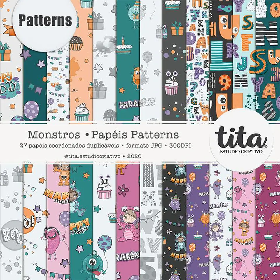 Kit Digital Monstros Papéis Patterns 190 1
