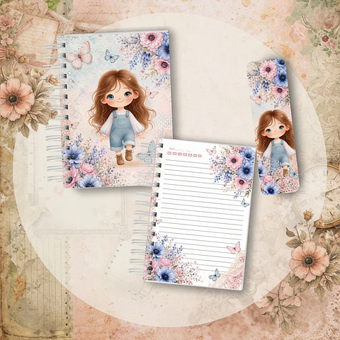 Encadernação - Caderno Menina Floral