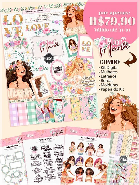 Kit Digital Floral Flor de Maria Combo Ilustra 119