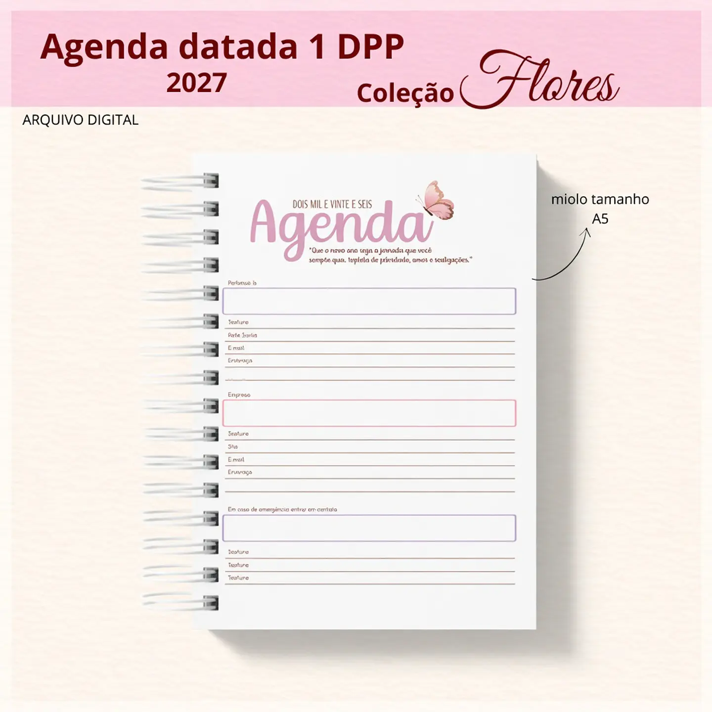 Encadernação - Agenda Datada 27 Coleção Flores 1