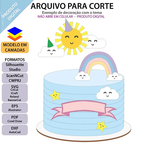 Arquivo de Corte Topo de Bolo Solzinho Sunshine Raio de Sol 2