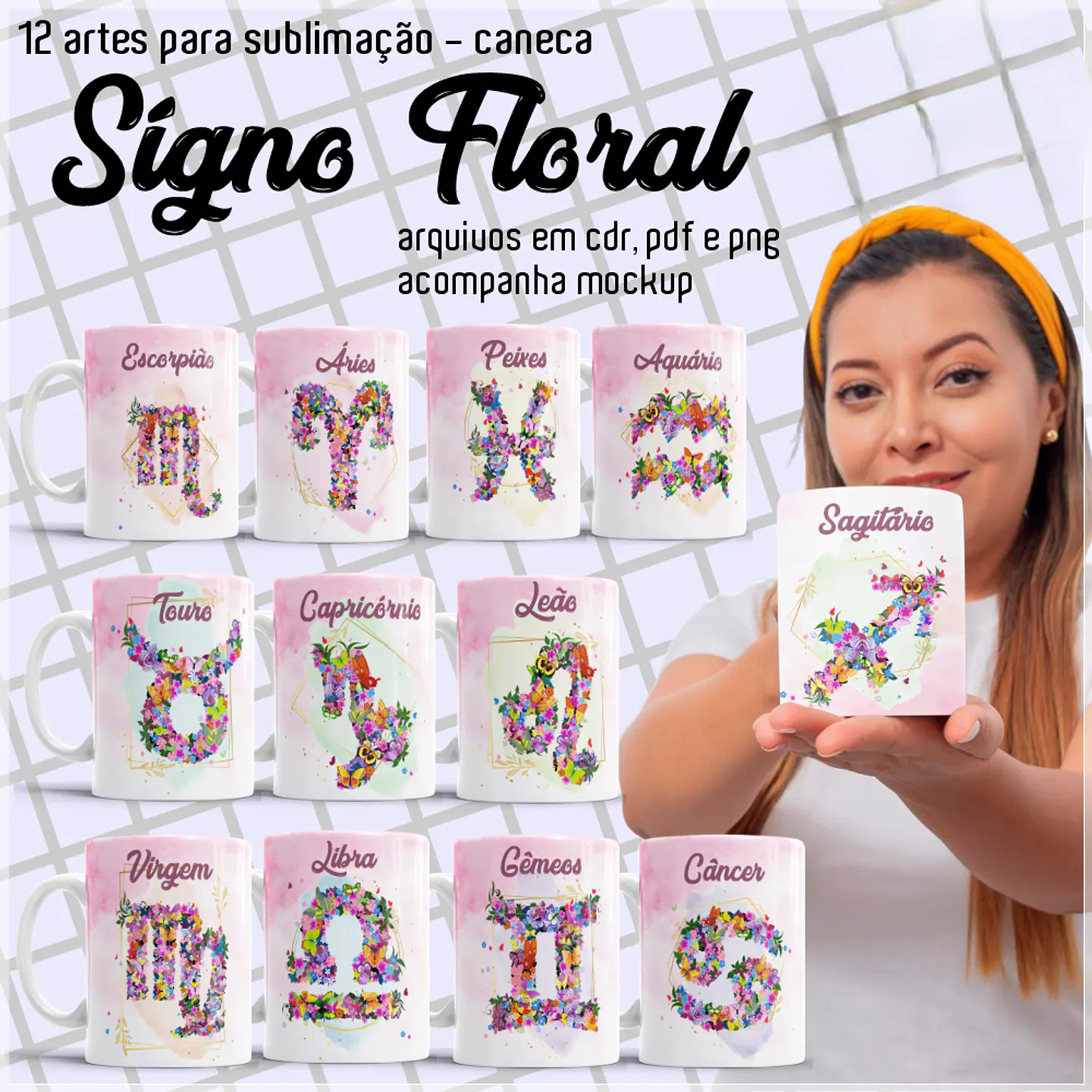Sublimação - Canecas Signos Floral 1