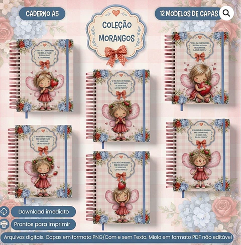 Encadernação - Caderno A5 Coleção Morangos