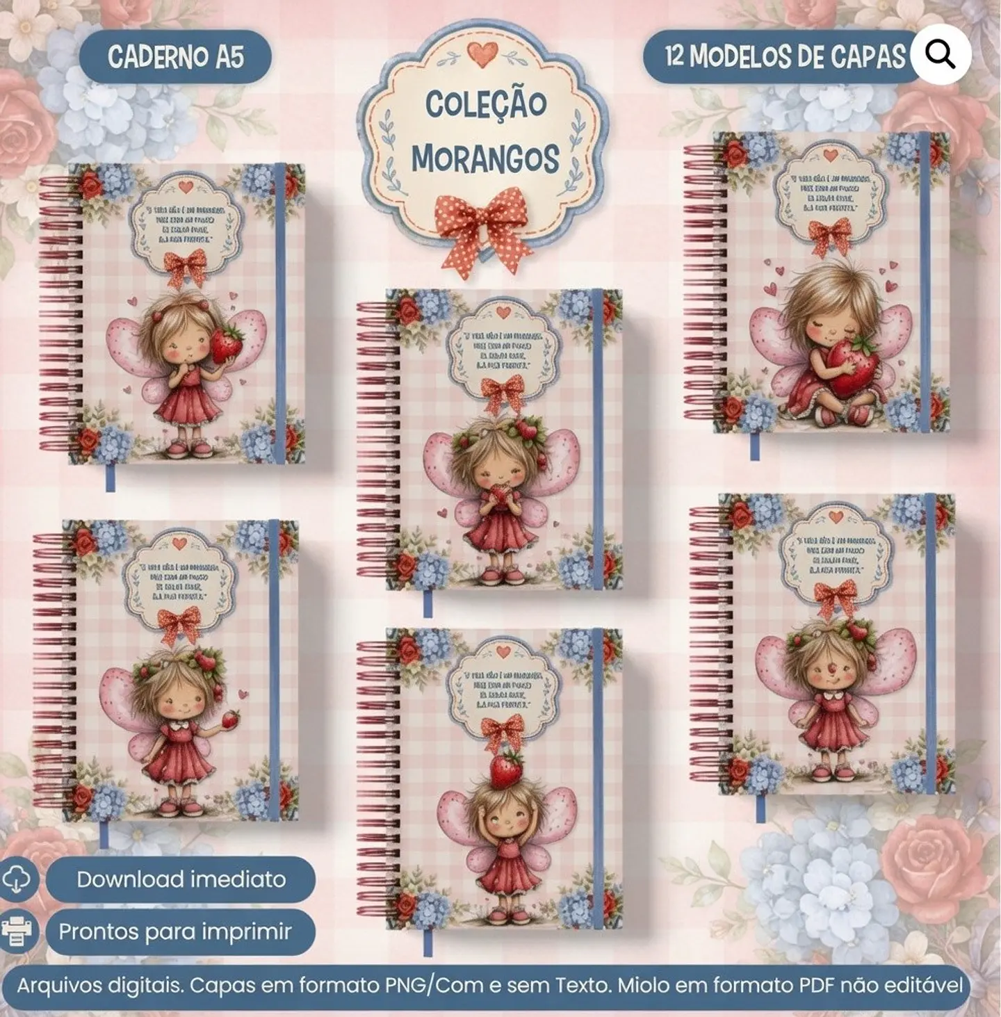 Encadernação - Caderno A5 Coleção Morangos 1