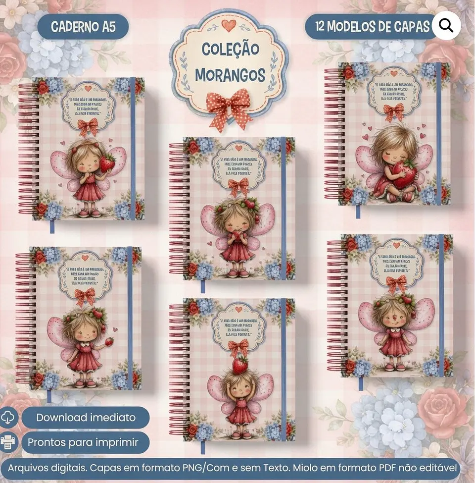 Encadernação - Caderno A5 Coleção Morangos 1