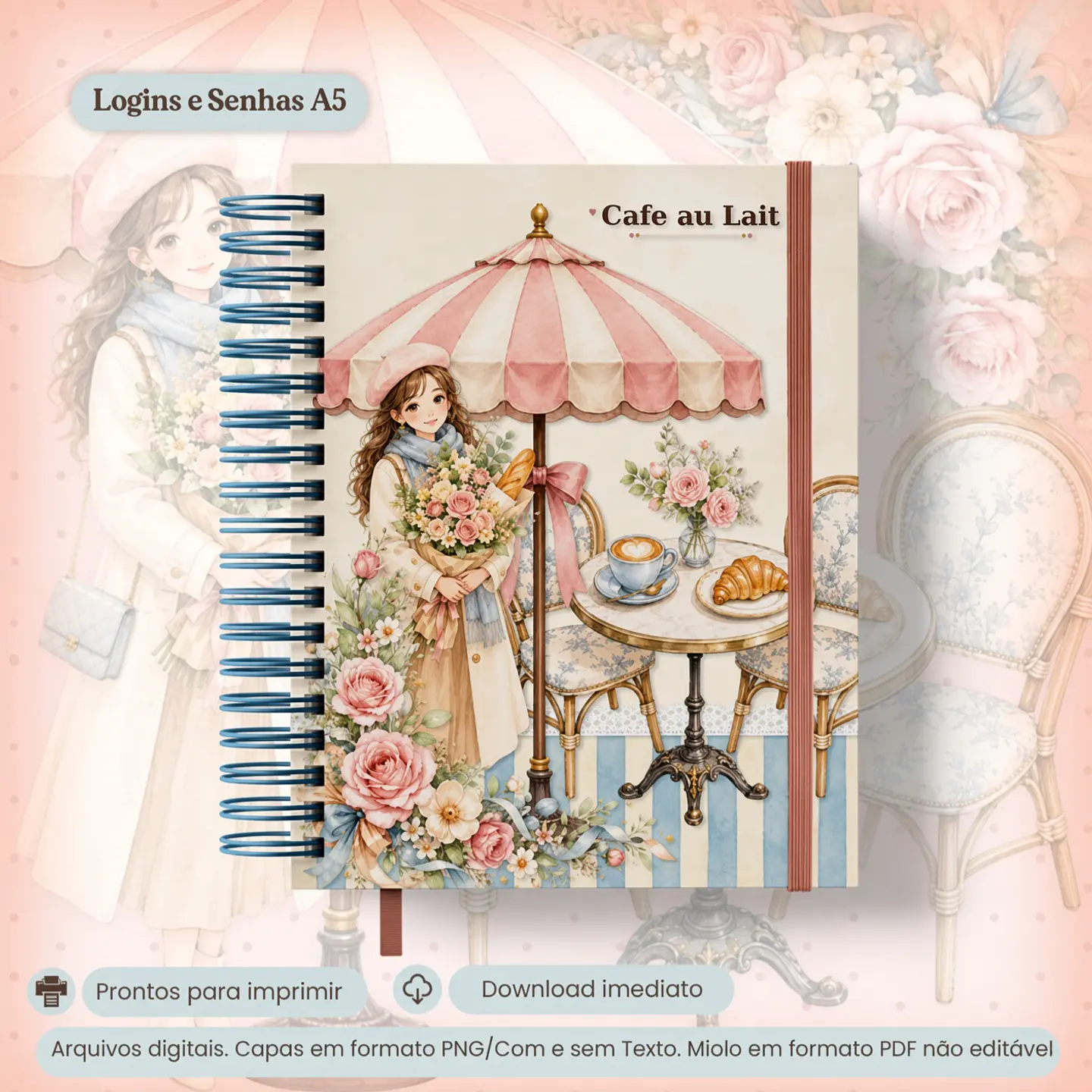 Encadernação - Caderno A5 Logins e senhas Colecão Café au Lait 1