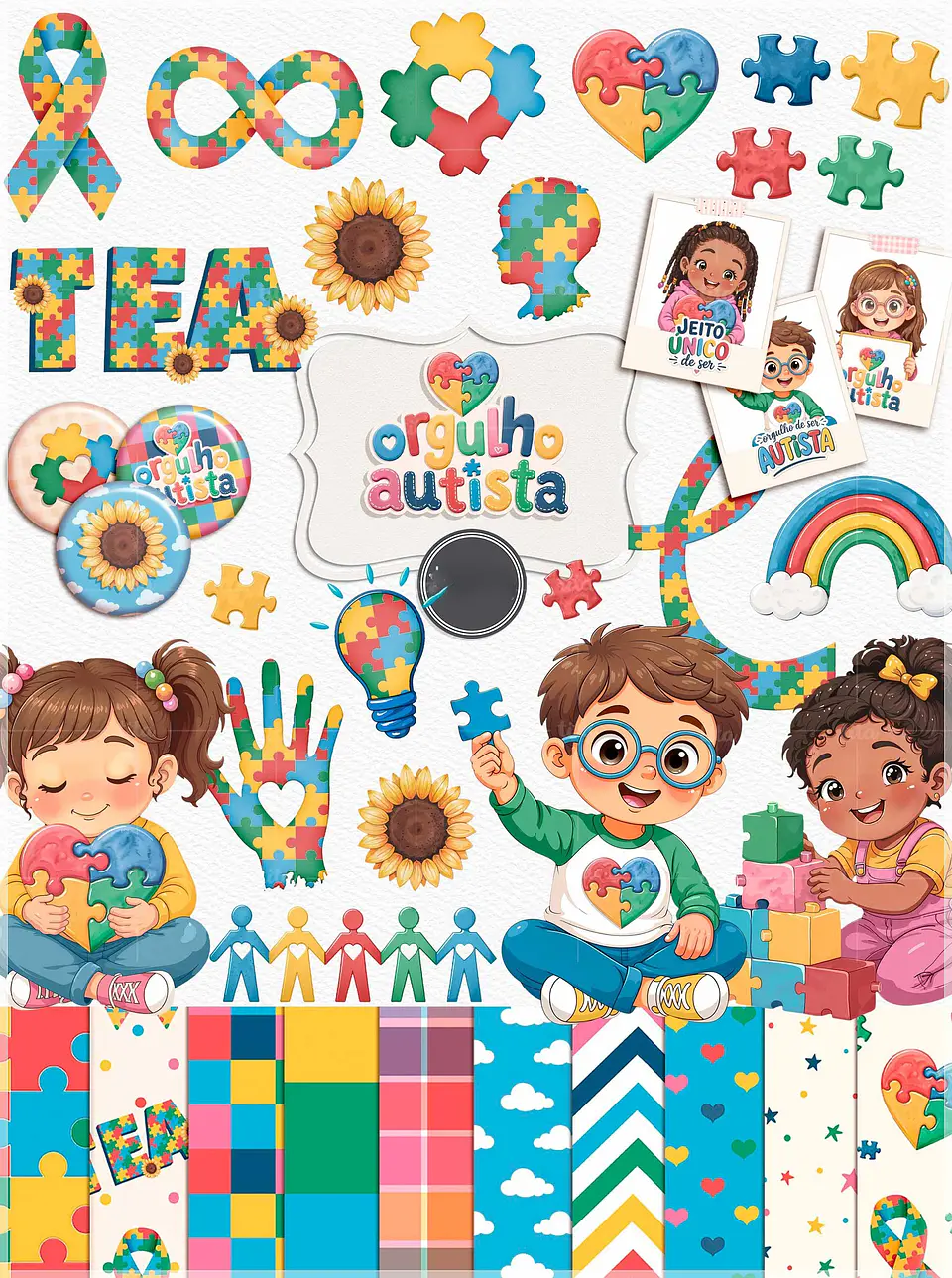 Kit Digital Orgulho Autista - Combo de Ilustrações e Papéis 1