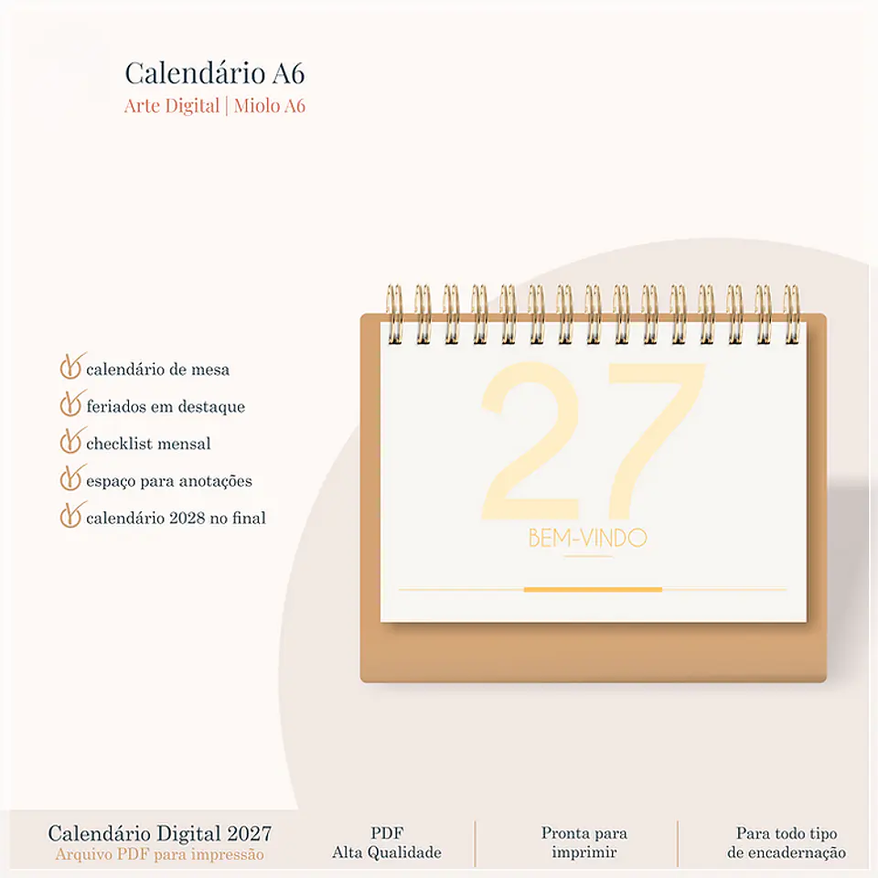 Encadernação - Calendário A6 Horizontal 1