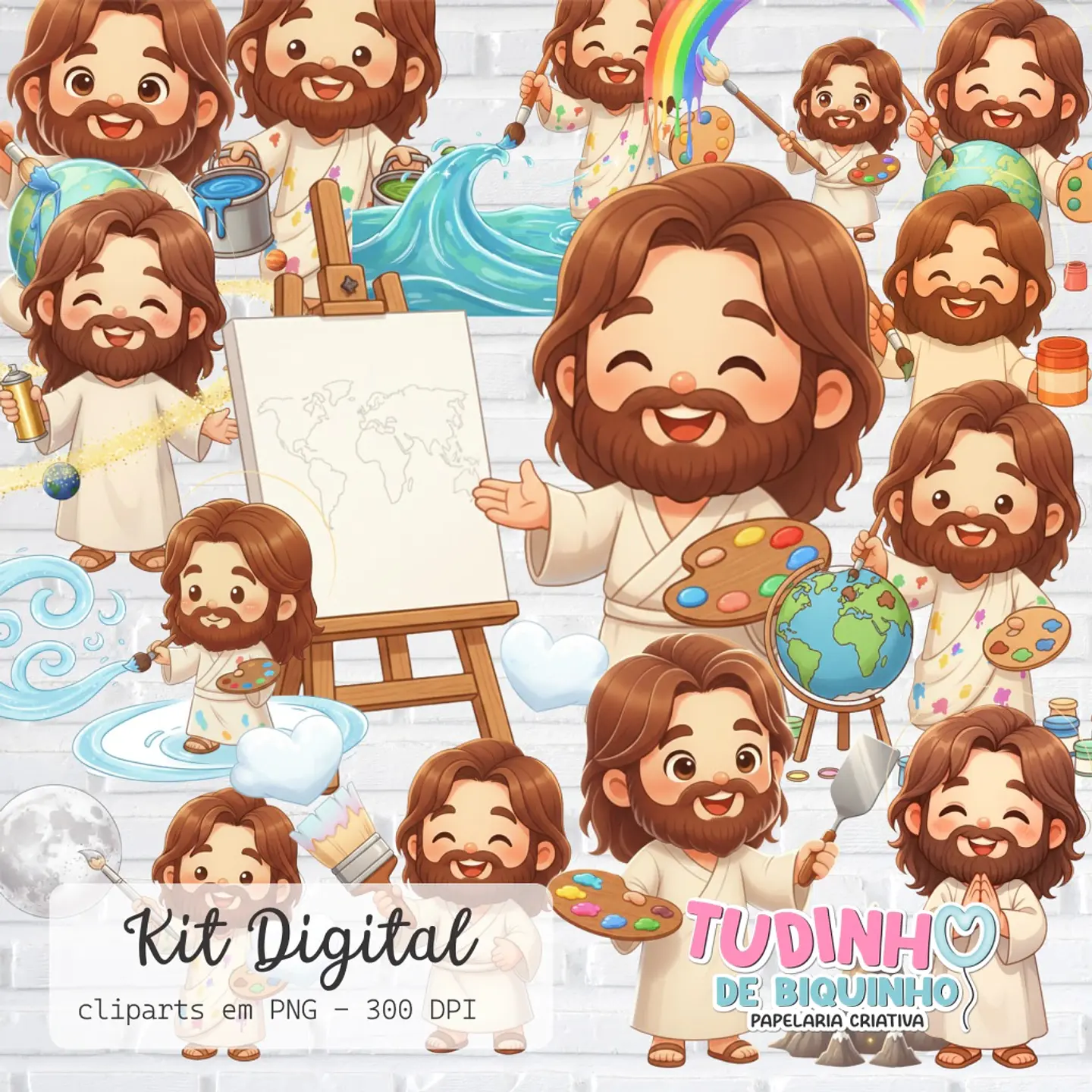 Kit Digital Clipart Jesus Pintor do Mundo 1 1