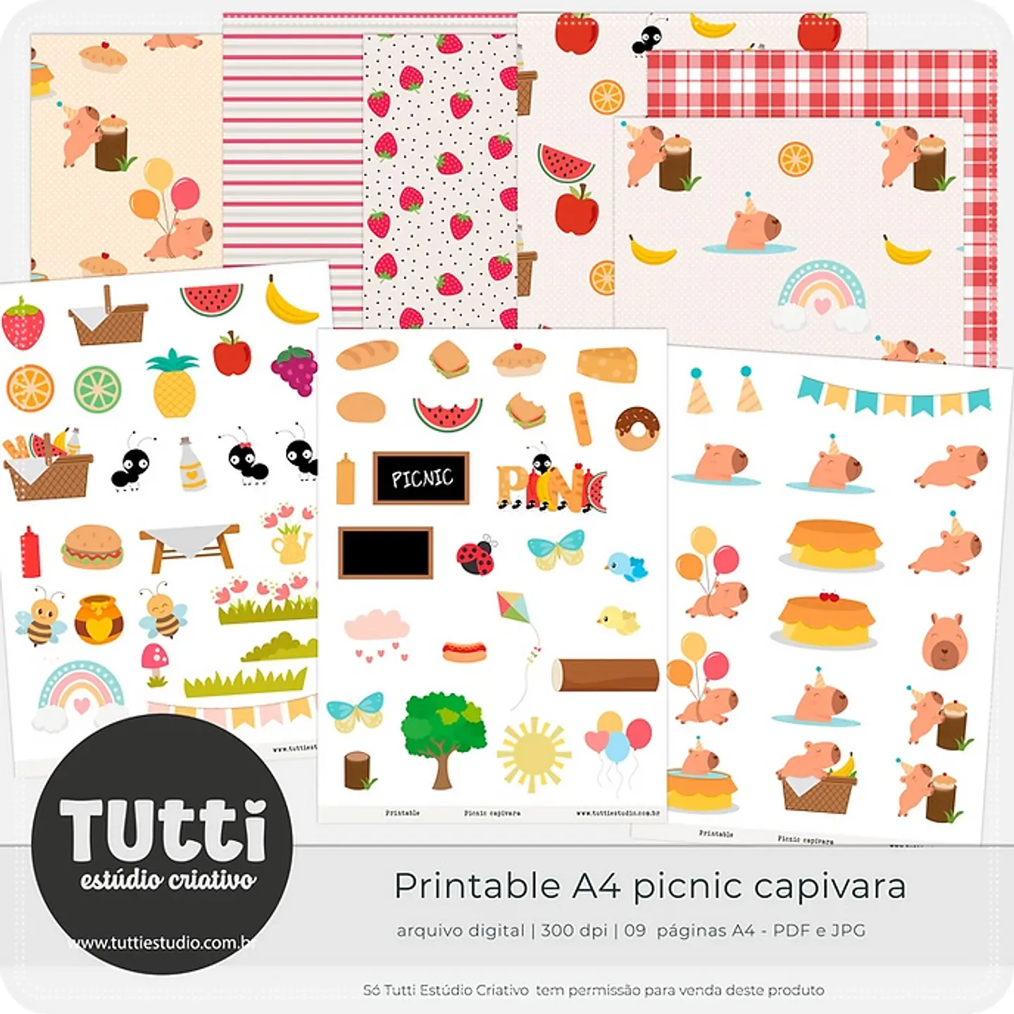 Kit Digital Picnic Capivara Printable A4 41 1