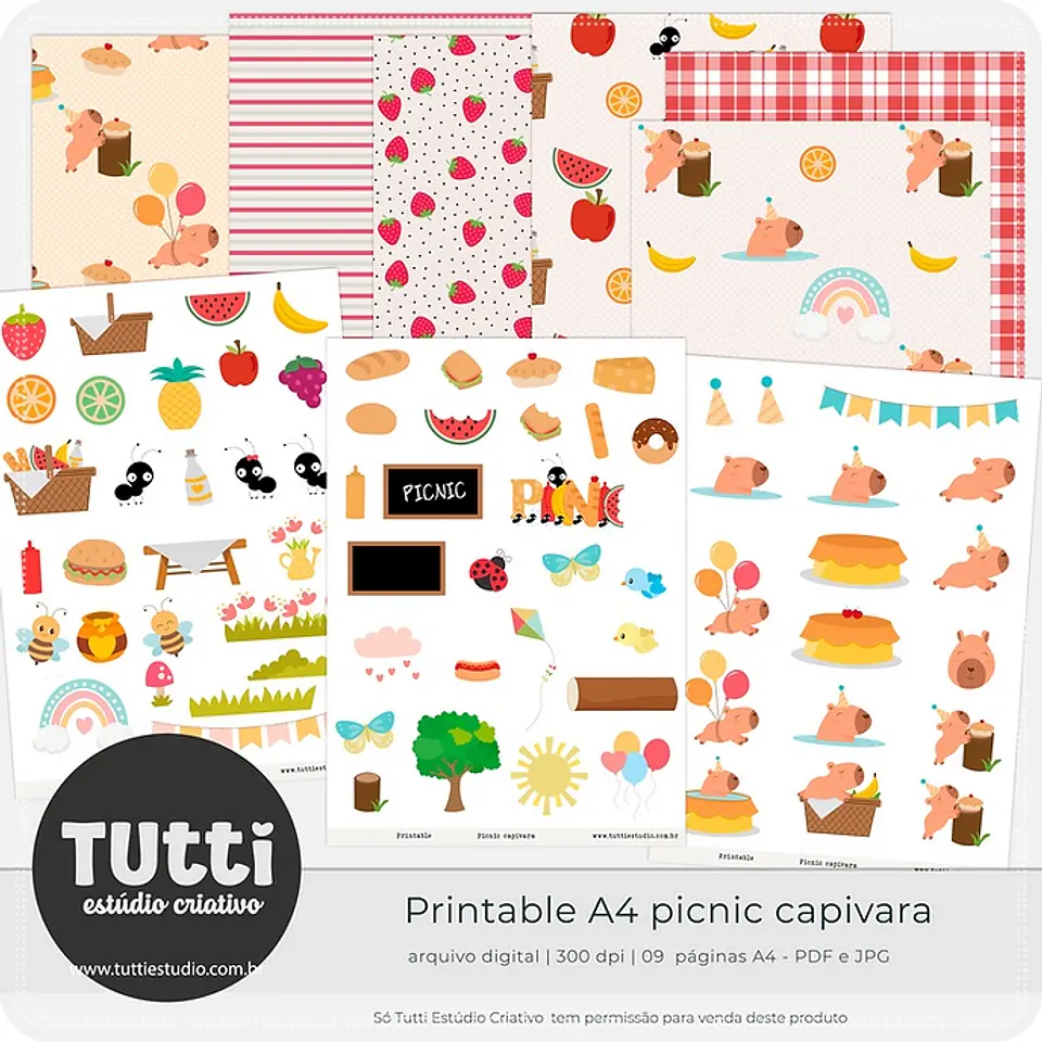 Kit Digital Picnic Capivara Printable A4 41 1