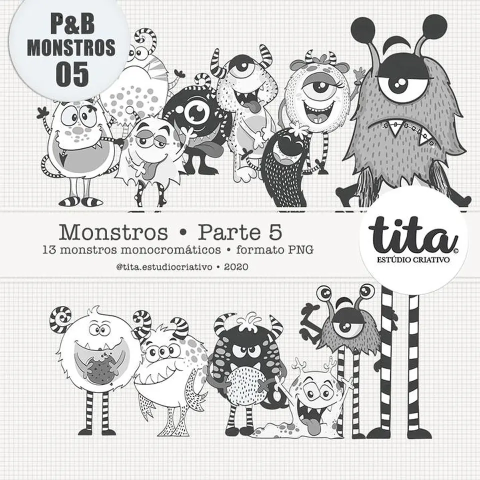 Kit Digital Monstros Parte 05 (Monocromático) 195 1